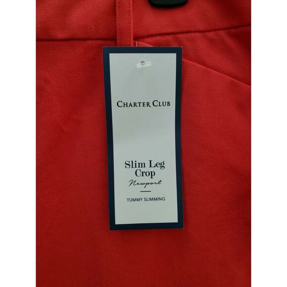 Charter Club Women Red Cotton & Rayon Mid Rise Slim Leg Crop Pant Size 12 Petite - Picture 4 of 12